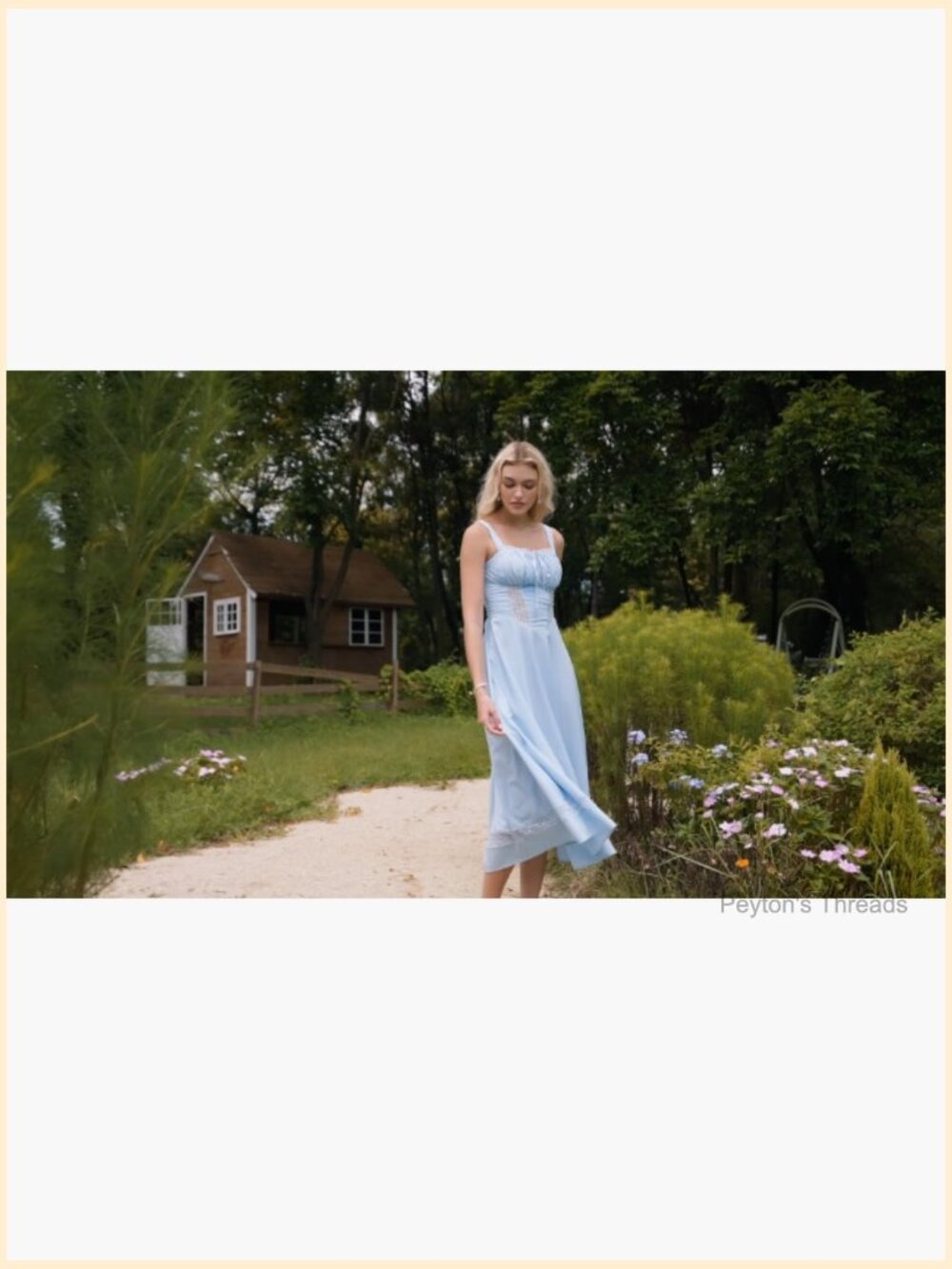 Corset Midi Wedding Guest Dress with Lace A-Line Flowy Smocked Back - Picture 6 of 6